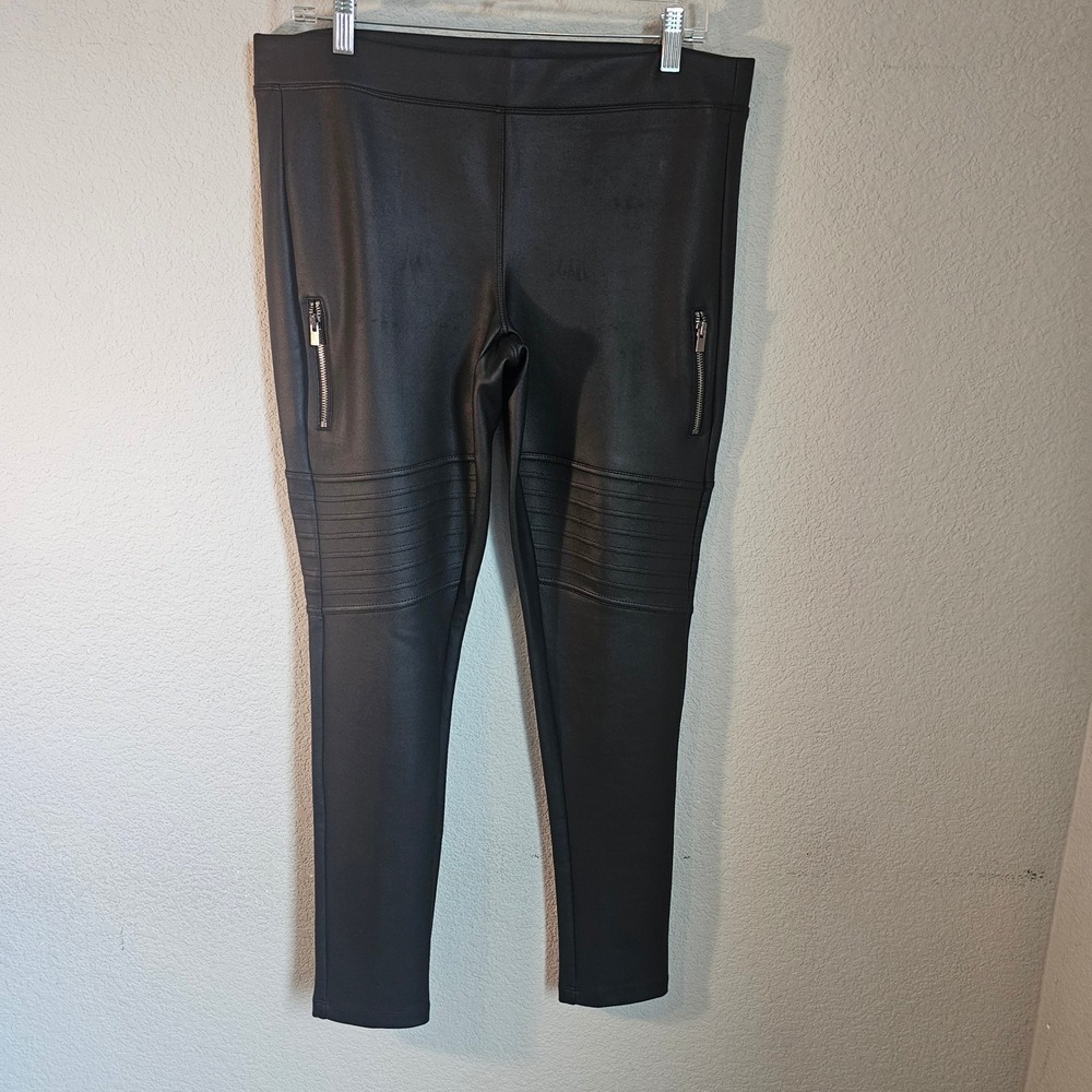 Express‎ faux leather women black large moto legging sexy goth zip detail